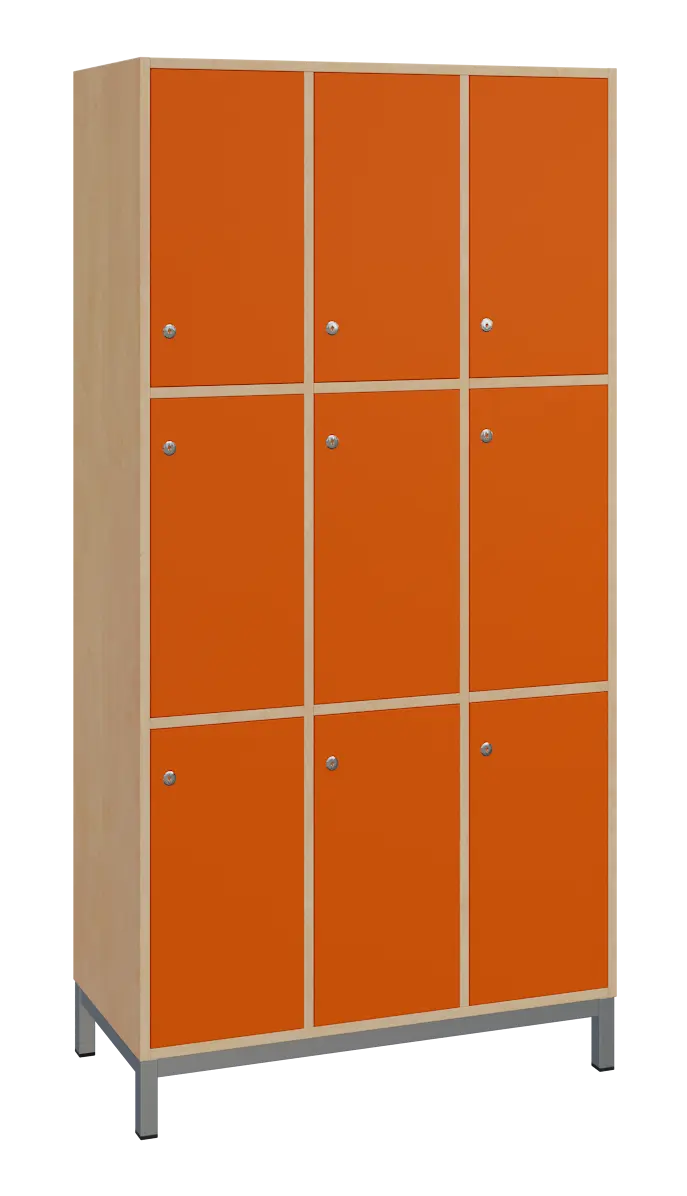 SBS-3333 šatní skříň 9-boxová, 1800x900x400 mm, kovové nohy, korpus bříza irská, dvířka pomeranč